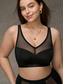 SHEIN Sujetador sin aros con forma curva para tallas grandes - Negro - Ver 5