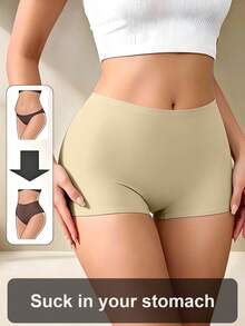 SHEIN 1件女款收腹塑形褲 - 卡其色 - 查看 4