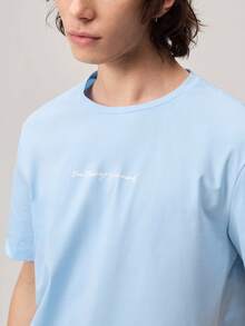 Round Neck Solid Color Summer Knit Printed Short Sleeve Tee, Streetwear Inspired, Couple Things - Blue - View 8