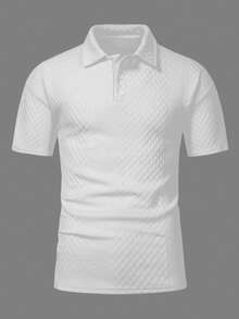 Manfinity Homme 男士大尺碼不對稱提花落肩休閒短袖 Polo 衫，適合日常穿著、度假，送給丈夫/男友的禮物 - 白色 - 查看 5