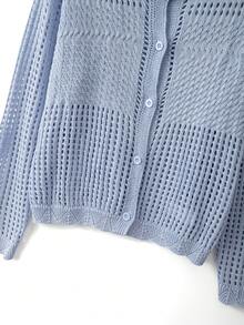 GlowEve CURVE Women's Spring/Summer New Single Piece Round Neck Hollow Out Fashion Beach Vacation Short Loose Elegant Knit Button Cardigan Top Winter - Blue - View 4