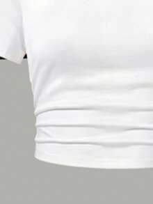 SHEIN 女童白色與黑色2件組短版T恤套裝，休閒極簡經典百搭，適合春夏秋冬，完美適用於外出與街頭穿搭，四季百搭 - 彩色 - 查看 5