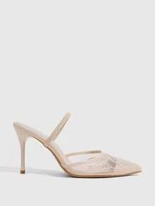 CUCCOO SZL Women Shoes Multi-Color Mesh Embroidery Pointed-Toed Stiletto Mules Gentle Wedding Dress Style Spring And Summer Style Suitable For Wedding Dating - Apricot A - View 2