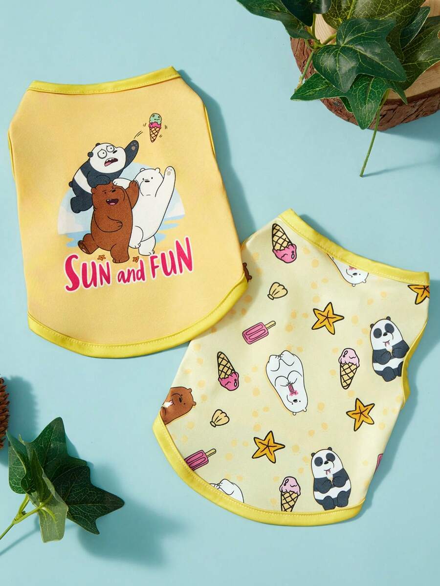 We Bare Bears X PETSIN 2件組可愛泰迪熊冰淇淋海星字母印花寵物背心 黃色滾邊休閒風無袖柔軟透氣防掉毛寵物衣服 - 彩色 - 查看 1