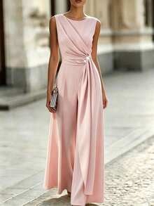 SHEIN Raffinéa Summer, Festivals, Elegant Parties, Wedding Guest Jumpsuit, Versatile Jumpsuit For Commuting Parties, Graduation Party Jumpsuit, Pink Jumpsuit - Baby Pink - View 3
