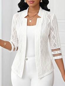 SHEIN Lady Women's Mesh Patchwork Casual Commute Travel Blazer Jacket - White - View 1