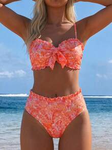 SHEIN Swim Spring/Summer Fashion Beach Vacation Shell Print Bikini Set - Multicolor - View 1