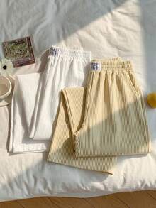 Comfortcana 2026春夏新款100%纯棉白色裤装套装，搭配黄色条纹裤，适合女性度假、复活节、圣帕特里克节、郊游、派对、婚礼、毕业典礼、优雅、休闲、奢华、正式、情人节、狂欢节、海滩、假日、休闲、街头、大学等各种场合。 - 彩色 - 查看 4