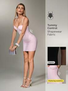 Nuvra Elastic Bandage Spaghetti Strap Bodycon Mini Dress, Sexy Party Skirt - Pink - View 1