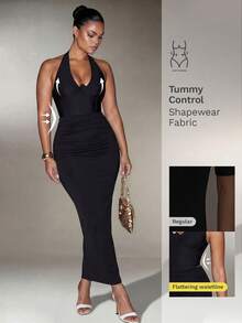 Nuvra Women's Double-Layer Tummy Control Skirt With Shapewear Lining,Elegant Black,Autumn Night Ruched Back Fishtail Hem,Cinched Waist Casual/Office Wear - Black - View 7