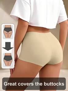 SHEIN 1件女款收腹塑形褲 - 卡其色 - 查看 2