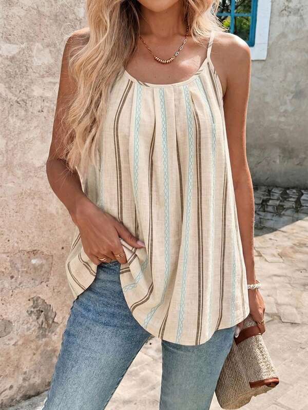 SHEIN Clasi Casual minimalist elegante gestreepte camisole tanktop voor dames in grote maten, geschikt voor de zomer
