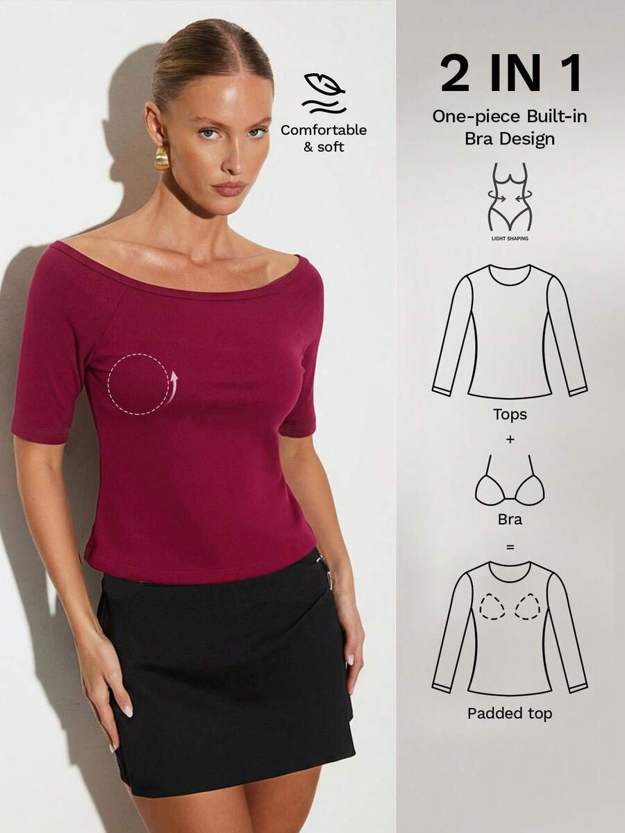 Nuvra 1pc Women's Regular Burgundy Comfortable Fabric Long Sleeve T-Shirt - Burgundy - View 1