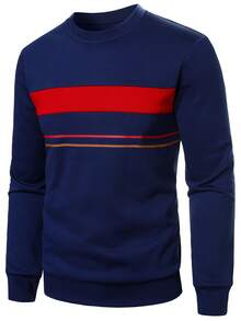 Manfinity Homme Men's Striped Crew Neck Long Sleeve Casual Pullover Sweatshirt - Multicolor - View 1