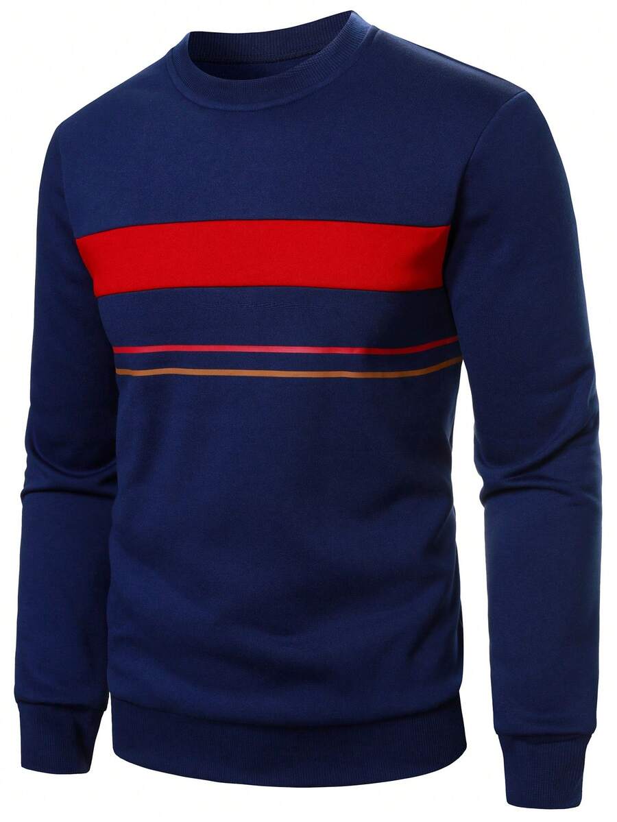Manfinity Homme Men's Striped Crew Neck Long Sleeve Casual Pullover Sweatshirt - Multicolor - View 1