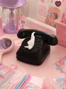 Joivida 1PC Retro Vintage Rotary Telephone Shaped Tissue Box / Smooth Matte Solid Plastic Classic Old Landline Phone Mold Decorative Napkin Holder, Central Round Pull Out Opening Easy Tissue Access Desktop Paper Storage Organizer - Multicolor - View 8
