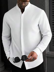 Manfinity Homme Manfinity Plus Size Men's Big & Tall Long-Sleeve Henley Shirt; Suitable For Business-Casual Styling. - White - View 5
