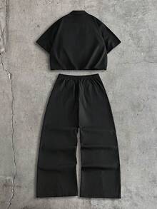 AXEPEAK Men's Short Sleeve Shirt And Long Pants Set - Black - View 3