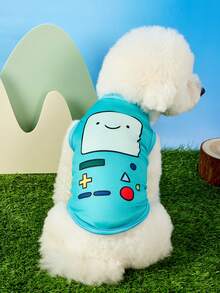 ADVENTURE TIME X PETSIN 1件裝可愛機器人微笑按鈕紅點印花寵物背心，拼色設計，柔軟透氣防掉毛無袖寵物衣服 - 彩色 - 查看 2