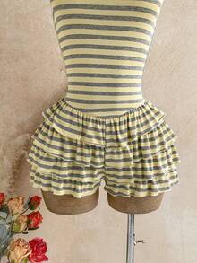 Soleia Women's Striped Colorblock Pleated Casual Daily Wear Romper - Multicolor - View 3