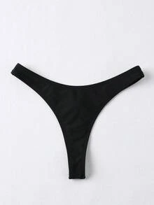 Swim Basics Summer Beach High Cut Thong Bikini Panty - Black - View 4