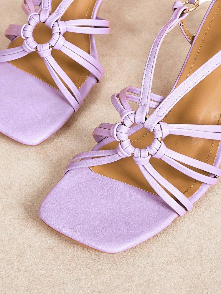 Rosivie Women's New Spring/Summer Fashion Purple Lace-Up High Heel Sandals, Elegant Date Sexy Party Commute Outfit - Purple - View 4