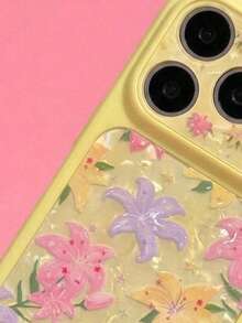 ShellaStory Casing Ponsel Motif Bunga Berwarna-warni Romantis Elegan Kompatibel dengan iPhone 17 Pro Max 17 Pro 17 16 Pro Max 16 Pro 16 15 Pro Max 15 Pro 15 14 Pro Max 14 Pro 14 Pelindung Bergaya Bunga - Kuning - View 3