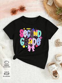 Elladie kids (1件) 返校季女童幼兒創意清新鉛筆花朵星星蝴蝶結波點條紋豹紋字母圖案基礎黑色短版T恤 - 黑色 - 查看 3