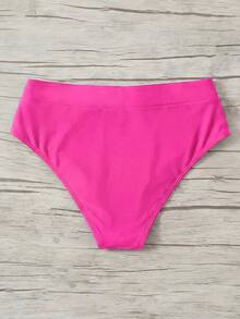 Swim Basics 女士纯色V型腰部舒适透气比基尼泳裤 - 玫紅色 - 查看 4