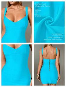 Nuvra Sexy Black Knit Spaghetti Strap Sleeveless Mini Dress, Fitted Cocktail Party Holiday Dress For Women - Blue - View 3