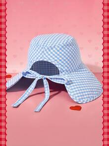 HELLO KITTY AND FRIENDS | SHEIN A Ladies', Embroidered, Blue Plaid Fisherman's Hat, Suitable For Daily Outings - Fisherman's hat - View 3