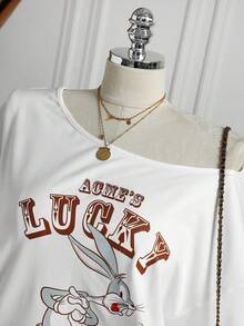 DrmWander LOONEY TUNES X SHEIN Neues 2026 Damen Y2K Sommer Lässig Locker Cartoon Stil Lustig Mode Locker Süß Muster Kurzarm T-Shirt, geeignet für Lässig Urlaub, Pendeln, Straße, Dating - Weiss - Übersicht 6