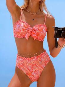 SHEIN Swim Spring/Summer Fashion Beach Vacation Shell Print Bikini Set - Multicolor - View 3