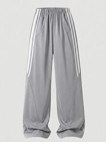 Casuvi Kids Casuvi Tween Girls Daily Basic Loose Minimalist Casual Knit Pocket White Striped Sweatpants - Grey - View 3
