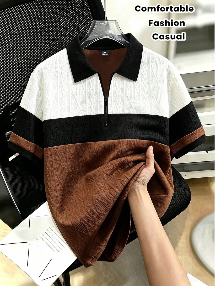 Manfinity Homme 男士春夏新款撞色Polo衫短袖T恤,适合高尔夫、商务休闲和日常穿着,面料柔软舒适,可机洗,时尚百搭的通勤上衣,也可作为男士生日礼物。 - 咖啡棕 - 查看 1