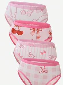 SHEIN [5pcs Random Assortment]All Season Random Girls Toddler Multi-Color Cute Heart Bow Cherry Simple Cute Multi-Color Multi-Pattern Traceable Cotton Printed Combination Triangle Panties - Multicolor - View 5