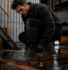 Genuine Leather Pleg Working Bootin Chelsea With Steel Helmet - negro naranja - View 3