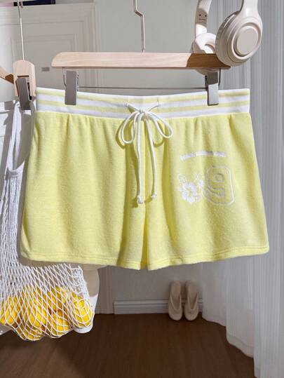 Comfortcana Plus Size Women's Summer Spring Shorts Hibiscus Floral Print Drawstring Athletic Casual Shorts Gym Business Office Yellow