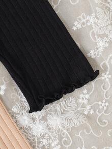SHEIN Vintaside Kids 3件組女嬰夏季服飾 開學季 6個月-3歲 休閒極簡風 白色 黑色 灰色 杏色 寬螺紋波浪下擺 鬆緊腰彈性內搭褲 舒適柔軟 適合運動通勤 春夏出遊與禮品 - 彩色 - 查看 8
