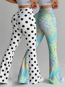 Velisys Velisys Seamed Colorful Leopard Print Flared Pants (With Pockets) - Multicolor - View 2