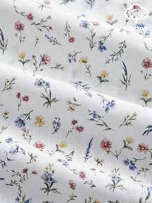 lacRébo Relaxed Romantic Floral Print Button Front White Cotton Top With Lace Neckline Summer Holiday Casual - Apricot - View 9