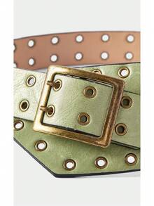 Noxbound 1pc Vintage Wide Waist Belt For Women, Fashionable Rivet Waistband - Green - View 7