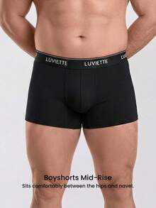 LUVLETTE Plus 3-Pack Cotton Mid Rise Printed Letter Webbing Men's Boxer Briefs Black - Multicolor - View 3