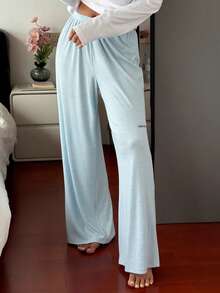 Livesso Women's Elastic Waist Letter Print Casual Daily Loungewear Bottoms Fall - Blue - View 5