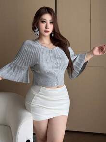 Vibekara French Design Mid-Length Sleeve Vintage Lace Patchwork Niche Elegant Grey Cardigan Winter - Grey - View 7