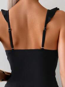 Swim Basics Conjunto de bikini de tirantes finos sexy para mujer en verano - Negro - Ver 3