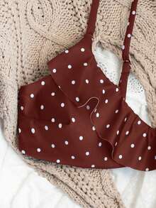 Swim Mod Conjunto de traje de baño con estampado de lunares y volantes para mujer - Burdeos - Ver 3