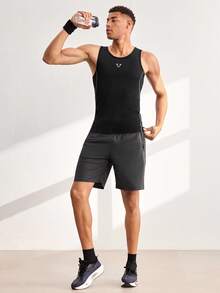 Driftmere Men's Minimalist Casual Sleeveless Sports Workout Running Crew Neck Compression Tank Top, Gym Black - Black - View 7