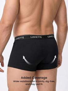 LUVLETTE Plus 3-Pack Cotton Mid Rise Printed Letter Webbing Men's Boxer Briefs Black - Multicolor - View 5