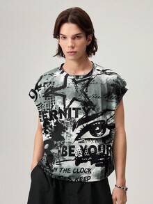 Men's Street Style Loose Graffiti Oversized Print Cropped Tank Top, Suitable For Summer, Holiday - Multicolor - View 5